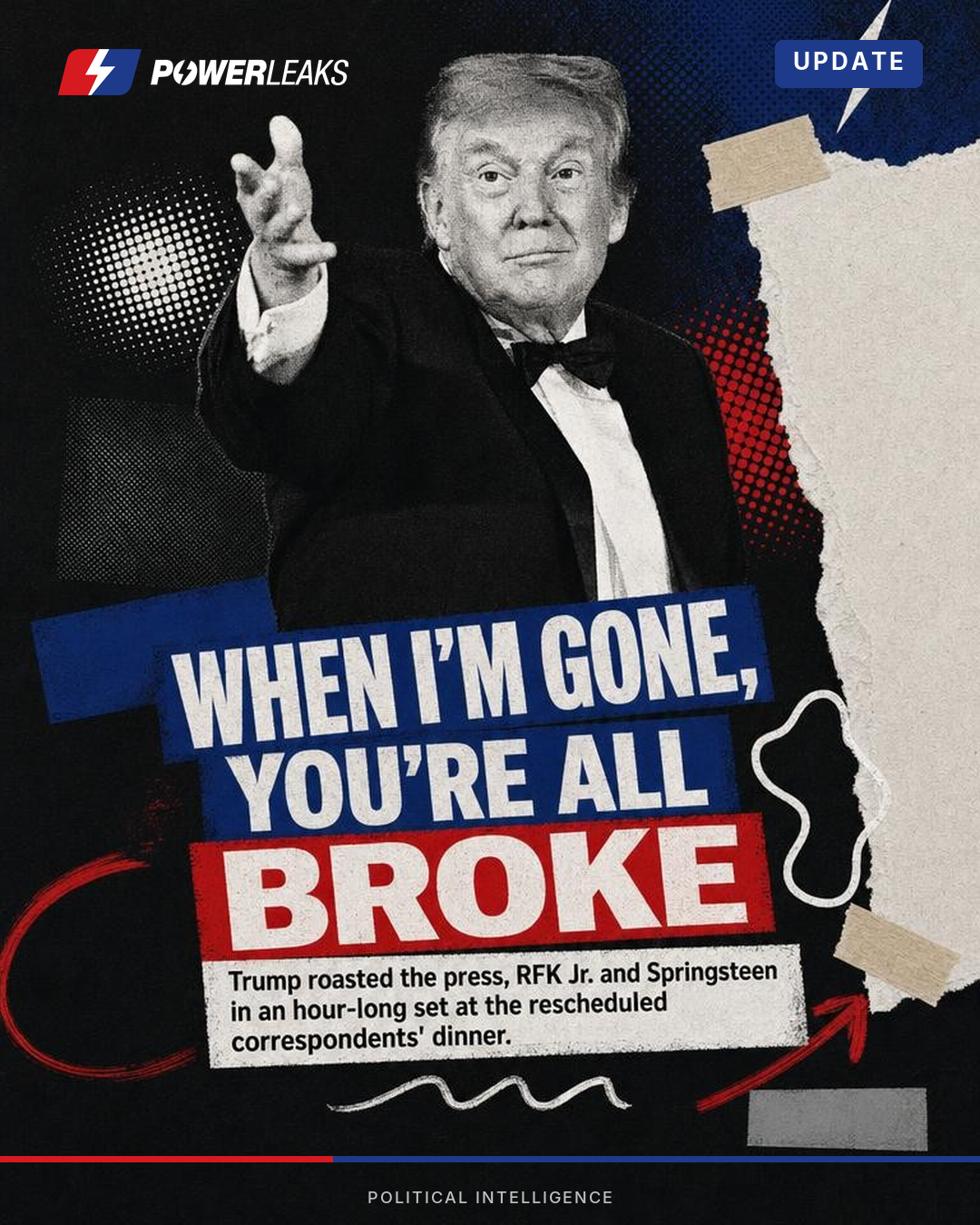 Trump roasts press at rescheduled correspondents dinner